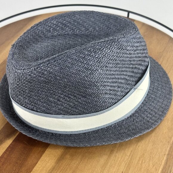 Goorin Bros. Mens Navy Gray Woven Straw Fedora Hat With White Ribbon Band 100% - Picture 4 of 14